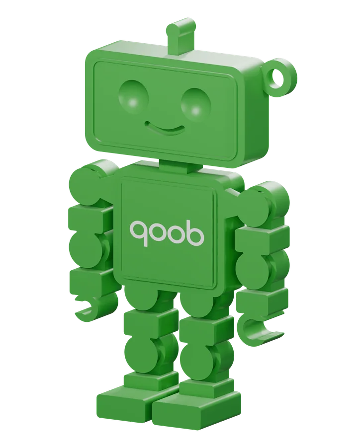 Qooboid in Maker Green, angled view