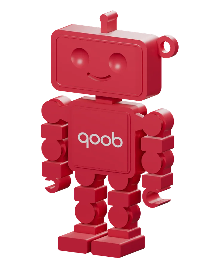 Qooboid in Ruby Red, angled view