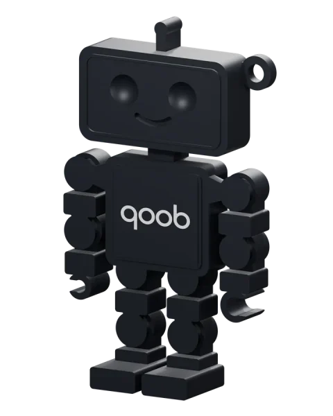Qooboid in Midnight Black, angled view