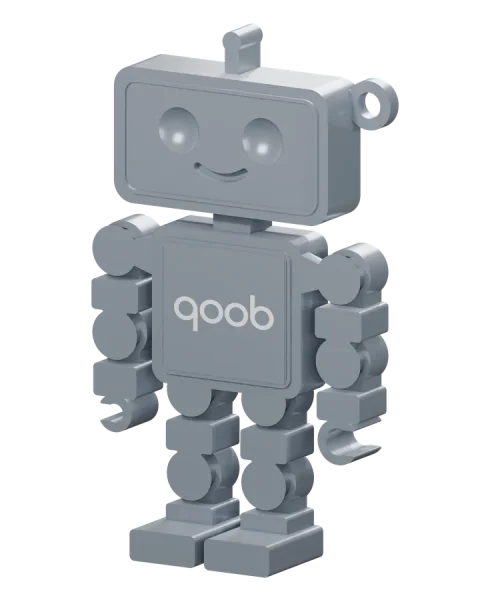 Qooboid in Lunar Silver, angled view